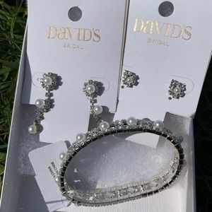 David’s Bridal Silver Tiara with Matching Wristband and Earrings